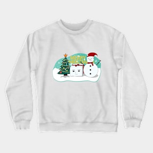 merry christmas snowman box and tree Crewneck Sweatshirt